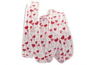 Herzband Blumenherz 25mm weiß / rot mit Nylonkante