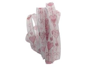 Herzband Cuore rot / pink 15mm mit Angelschnur - Schleifenband günstig online kaufen!