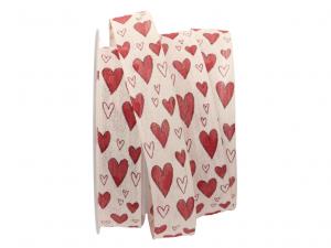 Herzband Herzregen weiß / rot 25mm mit Draht