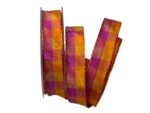 Geschenkband Dekoband Schleifenband Karoband Andorra orange 25mm mit Draht