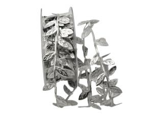 Geschenkband Dekoband Schleifenband Motivband Blättergirlande Silber ohne Draht 26mm
