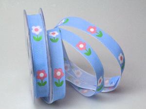 Motivband Blume hellblau 15mm mit Draht