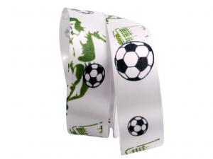 Motivband Fussball weiß / grün 40mm ohne Draht - im Bänder Großhandel günstig kaufen!