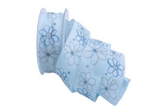 Motivband moderne Blume blau 40mm mit Draht