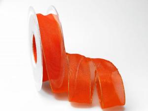 Organzaband 25mm orange mit Goldkante ohne Draht - Geschenkband günstig online kaufen!