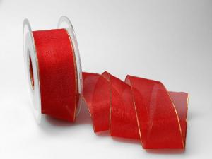 Organzaband 40mm rot mit Goldkante ohne Draht - Geschenkband günstig online kaufen!