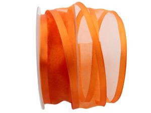 Geschenkband Dekoband Schleifenband Organzaband Florband Orange mit Draht 40mm