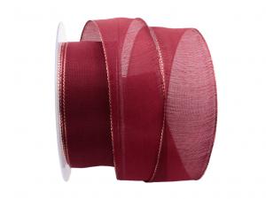 Geschenkband Dekoband Schleifenband Organzaband Goldkante bordeaux 40mm mit Draht