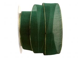 Geschenkband Dekoband Schleifenband Organzaband Goldkante grün 40mm mit Draht