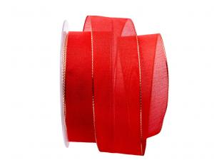 Geschenkband Dekoband Schleifenband Organzaband Goldkante rot 40mm mit Draht