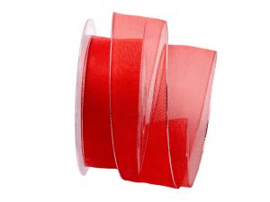 Organzaband Silberkante rot 40mm mit Draht - Geschenkband günstig online kaufen!