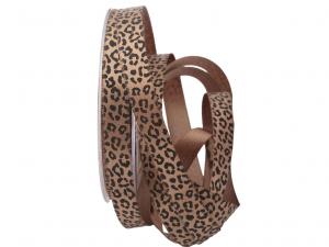 Satinbandband Leoprint 15mm braun / schwarz ohne Draht