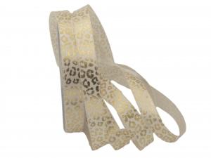 Satinbandband Leoprint 15mm creme / gold ohne Draht