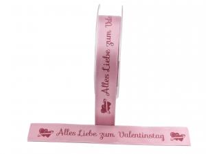 Geschenkband Dekoband Schleifenband Spruchband "Alles Liebe z. Valentinstag" altrosa 25mm o.Drah