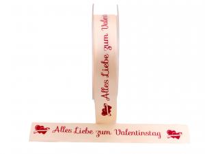 Geschenkband Dekoband Schleifenband Spruchband "Alles Liebe z. Valentinstag" creme 25mm o. Drah