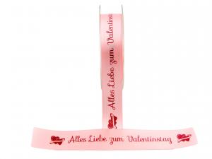 Geschenkband Dekoband Schleifenband Spruchband "Alles Liebe z. Valentinstag" rosa 25mm ohne Drah