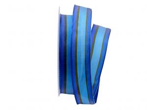 Streifenband Bicolore blau  25mm mit Draht