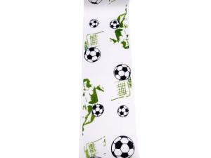 Geschenkband Dekoband Schleifenband Tischband Fussball weiß / grün 96mm ohne Draht