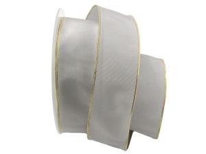 Geschenkband Dekoband Schleifenband Uniband Goldkante grau 40mm mit Draht