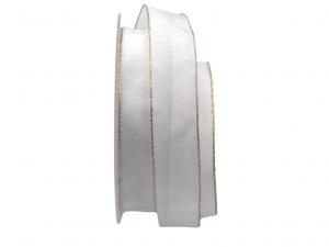 Geschenkband Dekoband Schleifenband Uniband Goldkante weiß 25mm mit Draht