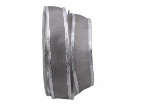 Geschenkband Dekoband Schleifenband Uniband mit breiter Silberkante  grau / silber 25mm