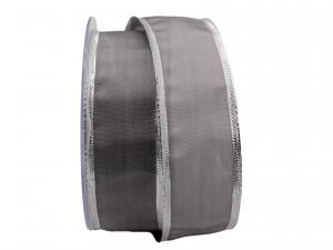 Geschenkband Dekoband Schleifenband Uniband mit breiter Silberkante  grau / silber 40mm