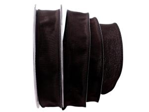 Geschenkband Dekoband Schleifenband Uniband SONDERFARBE schwarz - braun 25mm mit Drahtkante