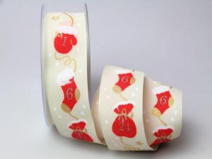 Weihnachtsband Adventskalender 40mm creme mit Draht