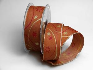 Geschenkband Dekoband Schleifenband Weihnachtsband Circle braun 40mm mit Draht