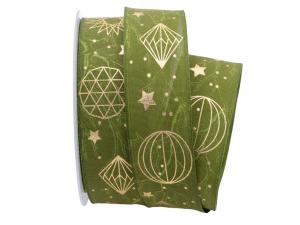 Geschenkband Dekoband Schleifenband Weihnachtsband Diamanten grün 40mm mit Draht