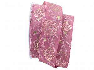 Geschenkband Dekoband Schleifenband Weihnachtsband Diamanten rosa 40mm mit Draht