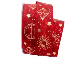Weihnachtsband Diamanten rot 40mm mit Draht