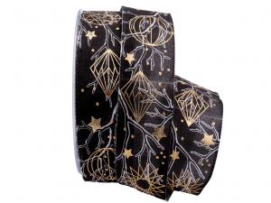 Geschenkband Dekoband Schleifenband Weihnachtsband Diamanten schwarz 40mm mit Draht
