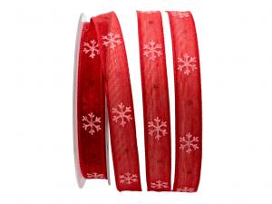 Geschenkband Dekoband Schleifenband Weihnachtsband Eiskristall rot 15mm mit Draht