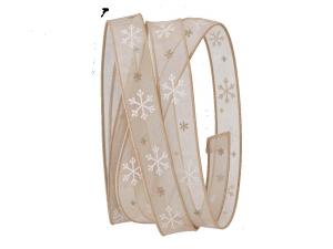 Weihnachtsband Eiskristall toffee / sand 15mm mit Draht