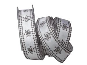 Geschenkband Dekoband Schleifenband Weihnachtsband Eiskristall weiß / grau 40mm mit Draht