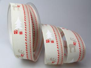 Weihnachtsband Forest 40mm creme mit Draht