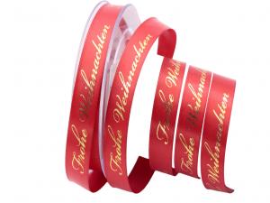 Weihnachtsband Frohe Weihnachten Rot 15 mm ohne Draht Weihnachtsband Frohe Weihnachten Rot 15 mm ohne Draht