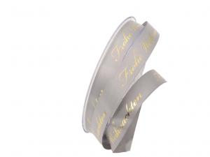 Weihnachtsband Frohe Weihnachten Silbergrau 15 mm ohne Draht