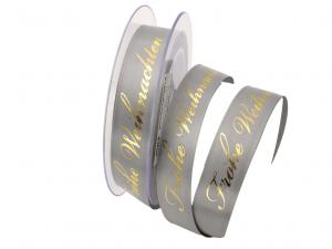 Weihnachtsband Frohe Weihnachten Silbergrau 25 mm ohne Draht