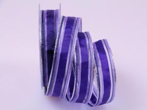 Geschenkband Dekoband Schleifenband Weihnachtsband Gestreift lila 25mm mit Draht