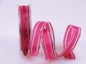 Weihnachtsband Gestreift pink 25mm mit Draht