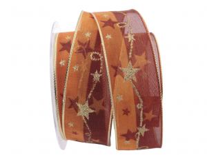 Weihnachtsband Kordelstern Braun mit Draht 40mm