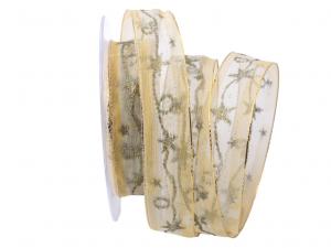 Weihnachtsband Kordelstern Creme mit Draht 25mm Weihnachtsband Kordelstern Creme mit Draht 25mm