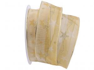 Weihnachtsband Kordelstern Creme mit Draht 40mm Weihnachtsband Kordelstern Creme mit Draht 40mm