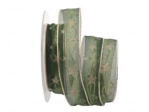 Weihnachtsband Kordelstern Grün mit Draht 25mm Weihnachtsband Kordelstern Grün mit Draht 25mm
