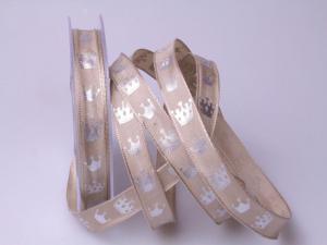 Weihnachtsband Krone 15mm toffee mit Draht im Bänder Großhandel günstig kaufen!