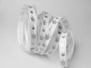 Weihnachtsband Krone 15mm weiß mit Draht