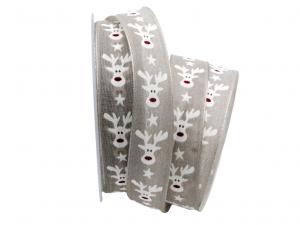 Geschenkband Dekoband Schleifenband Weihnachtsband Rudolph grau 25mm mit Nylonkante