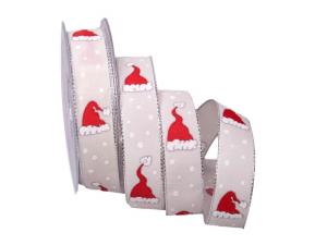 Weihnachtsband Nikolausmütze creme mit Draht 25mm - Geschenkband günstig online kaufen!